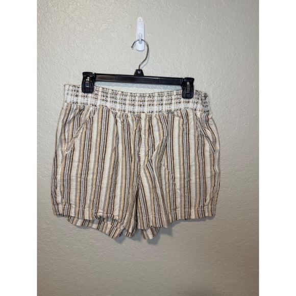 Briggs Striped Shorts Womens Extra Large Beige Brown Elastic Waist Pockets - Picture 1 of 3